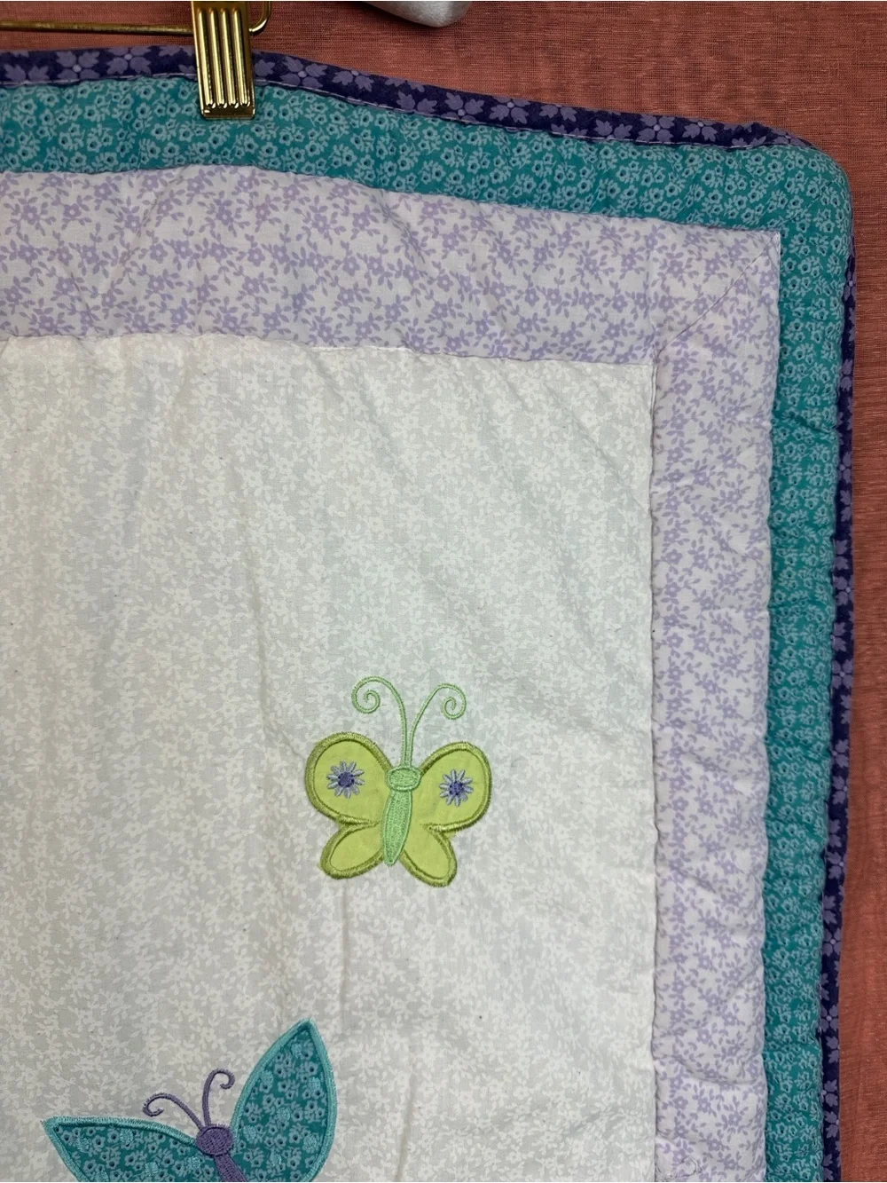 NoJo Butterfly Baby Quilt Purple  🦋 Appliqué Blanket Crafts VTG  embroidered